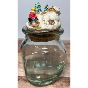 Vintage Glass Jar With Christmas Scene Ceramic Cork Lid